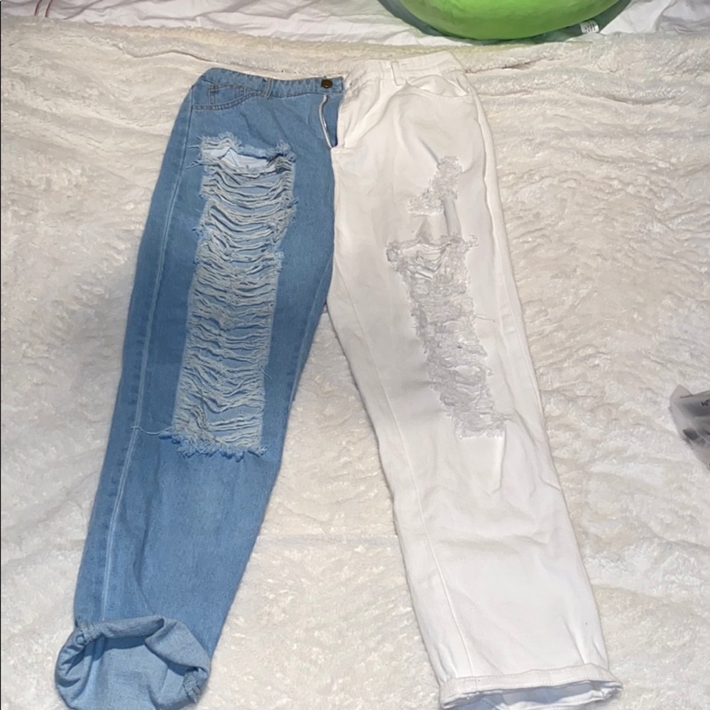 White and blue jeans